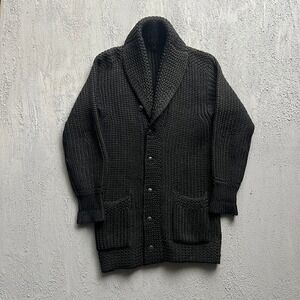Vintage Shawl Collar Cardigan‎ Sweater Medium Black 1920s 1930s Chunky Knit